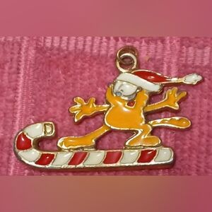 Garfield Riding Candy Cane Wearing Santa Hat Pendant
